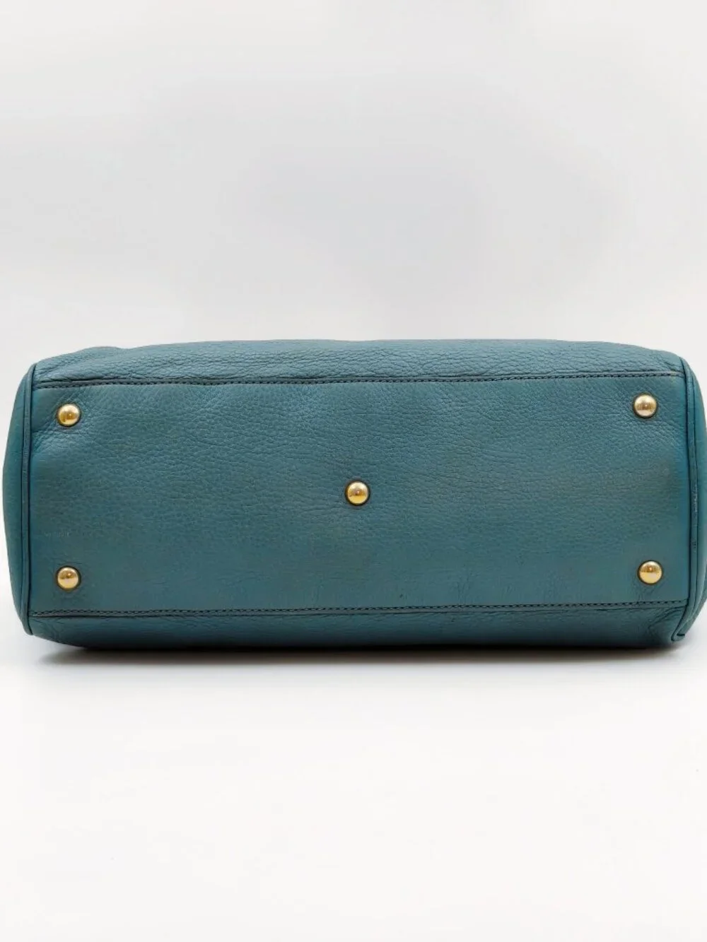 Gucci Bamboo Top Handle Leather Tote Bag Blue Convertible Satchel Italy